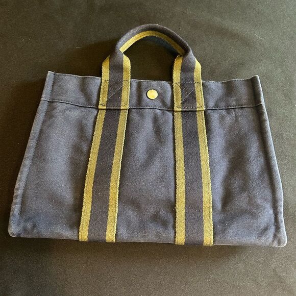 Hermes Dark Blue and Dark Green Tote Bag Good Condition - Picture 5 of 10
